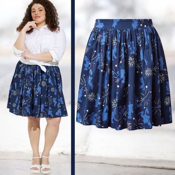 Torrid x Disney Americana Mickey And Friends Blue Mini Poplin Skater Skirt 1 NWT - Picture 2 of 10